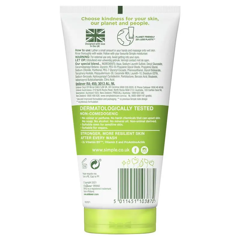 Simple Kind to Skin Moisturising Facial Wash 150ml - Image 3