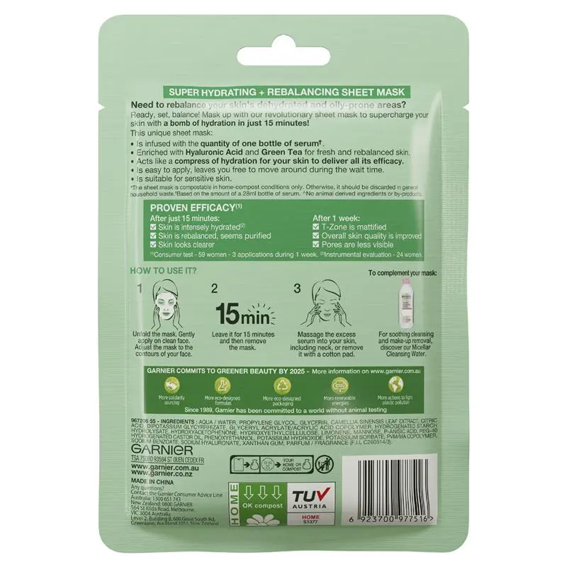 Garnier Hydra Bomb Hyaluronic Acid Green Tea Sheet Mask - Image 10